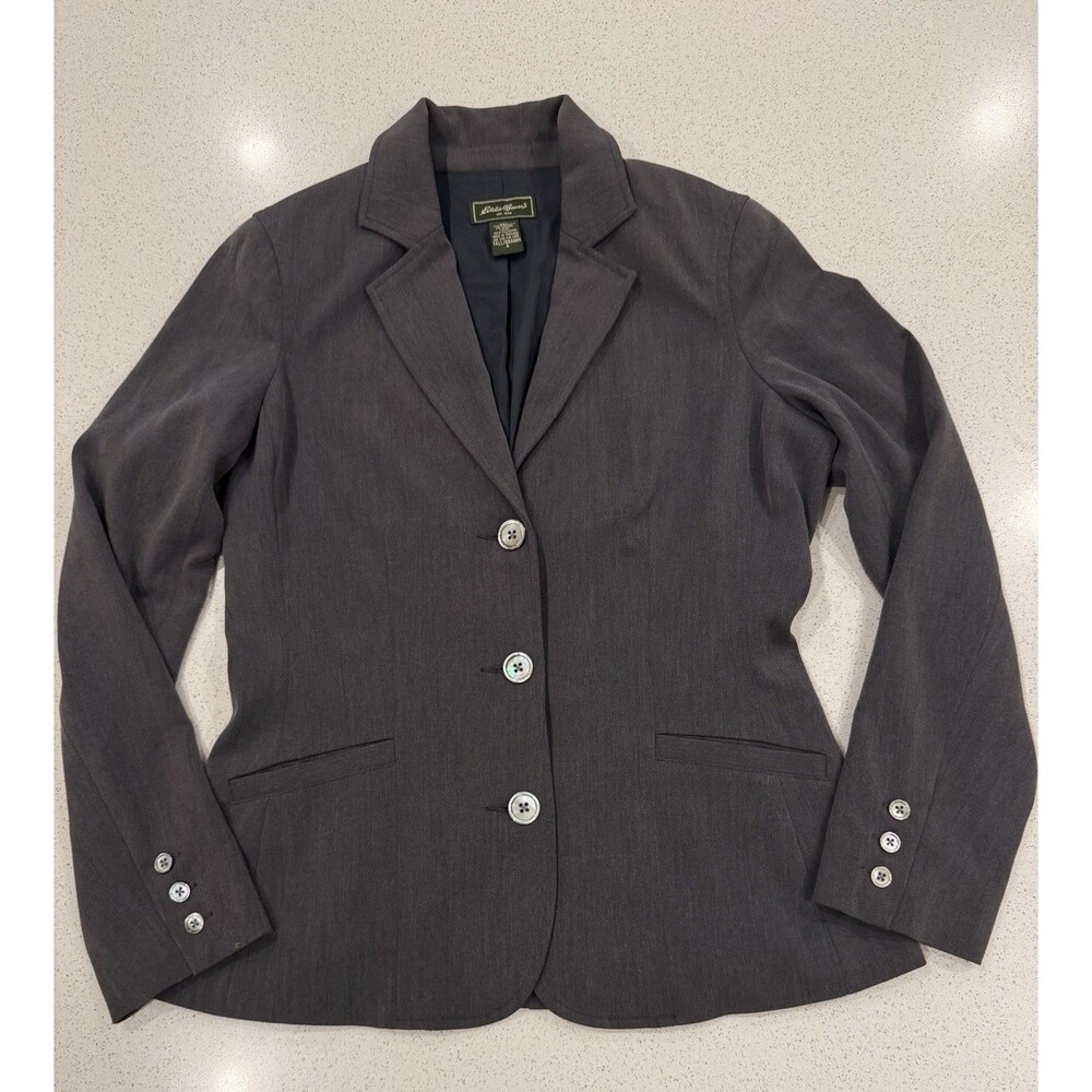 Eddie Bauer Women's Dark Grey Blazer Front Button Closure Notch Lapels Sz 6 Tall